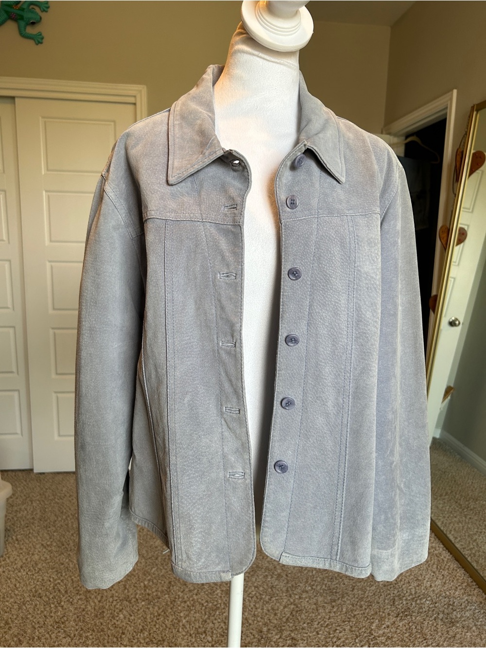 Vtg Live a Little Pastel Lavender Suede Leather Shirt Jacket Women’s XL
